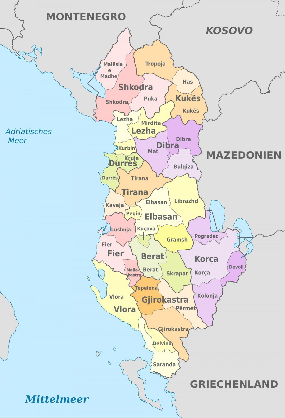 地图阿尔巴尼亚政治